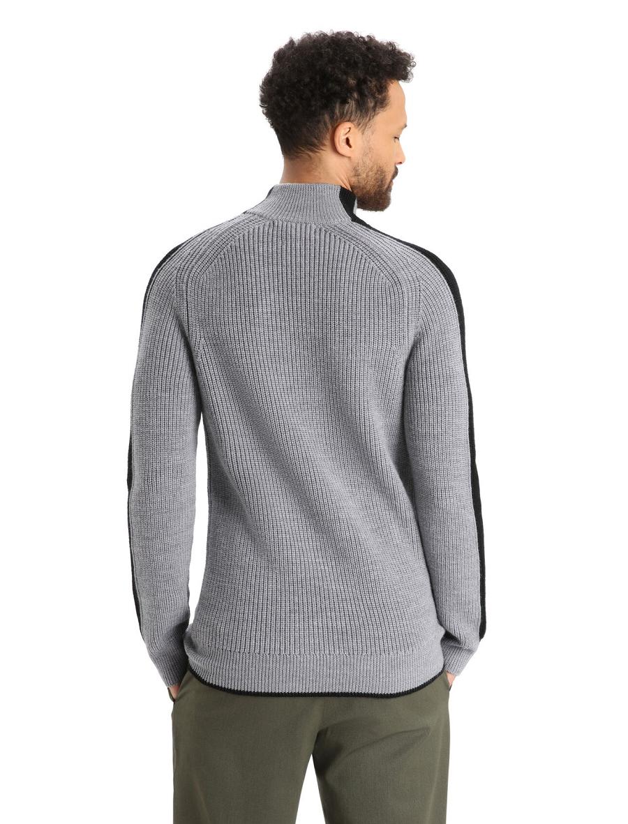 Gritstone Heather / Black Icebreaker Merino Lodge Long Sleeve Half Zip Men's Sweaters | AU 1212MQZA